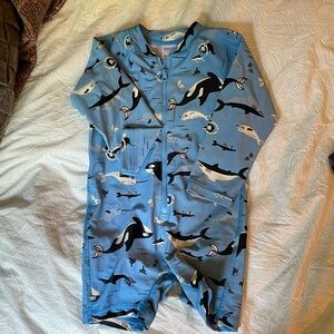 Hanna Andersson Zip One Piece Swimsuit Rashguard Whale Size 18-24 Months